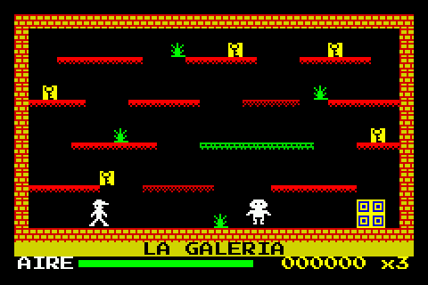 Una sala de ZX Spectrum: bloques de dos colores, un minero y un guardián
